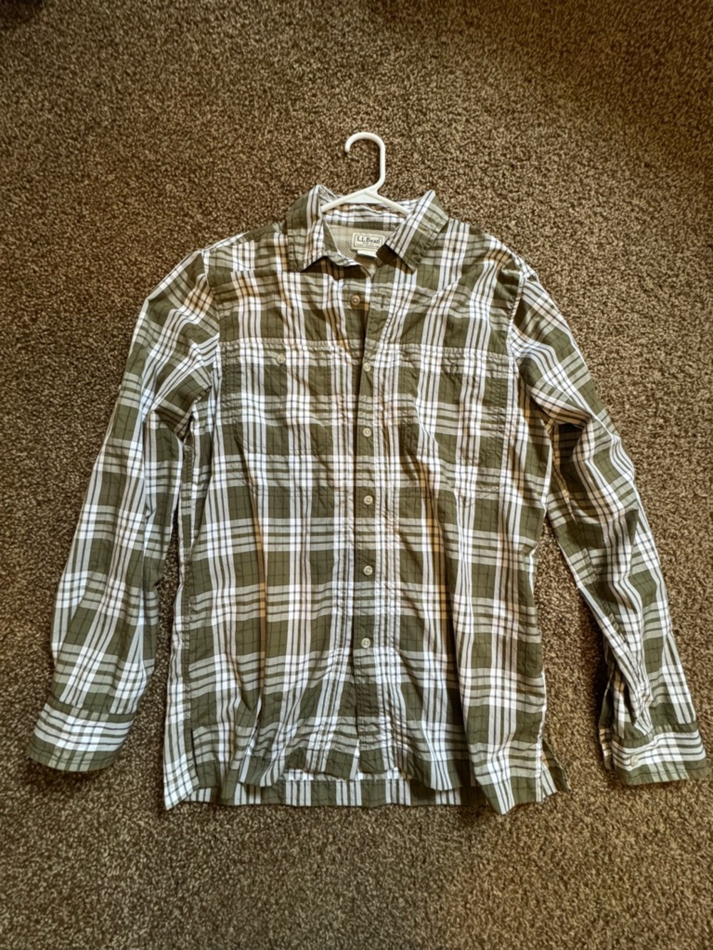 LL Bean Performance Shirt - Men’s Small - Green Plaid Nylon - Outdoors